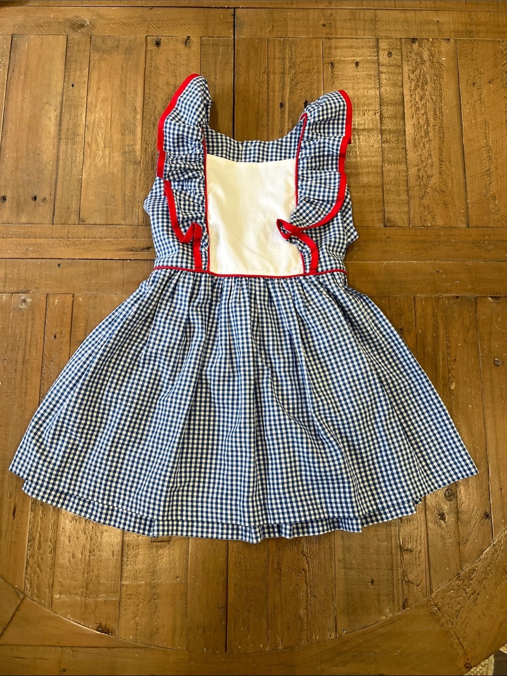 Boutique blue checkered ruffle shoulder dress girls 5-6 years Americana